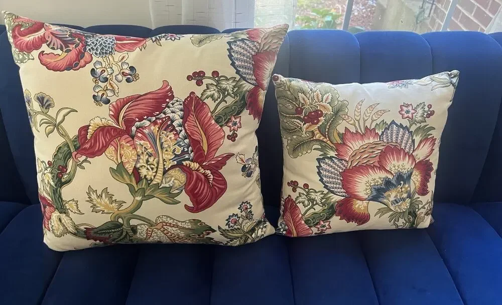 Custom Jacobean Floral Pillows Pair 18” 12” English Country Designer Fabric